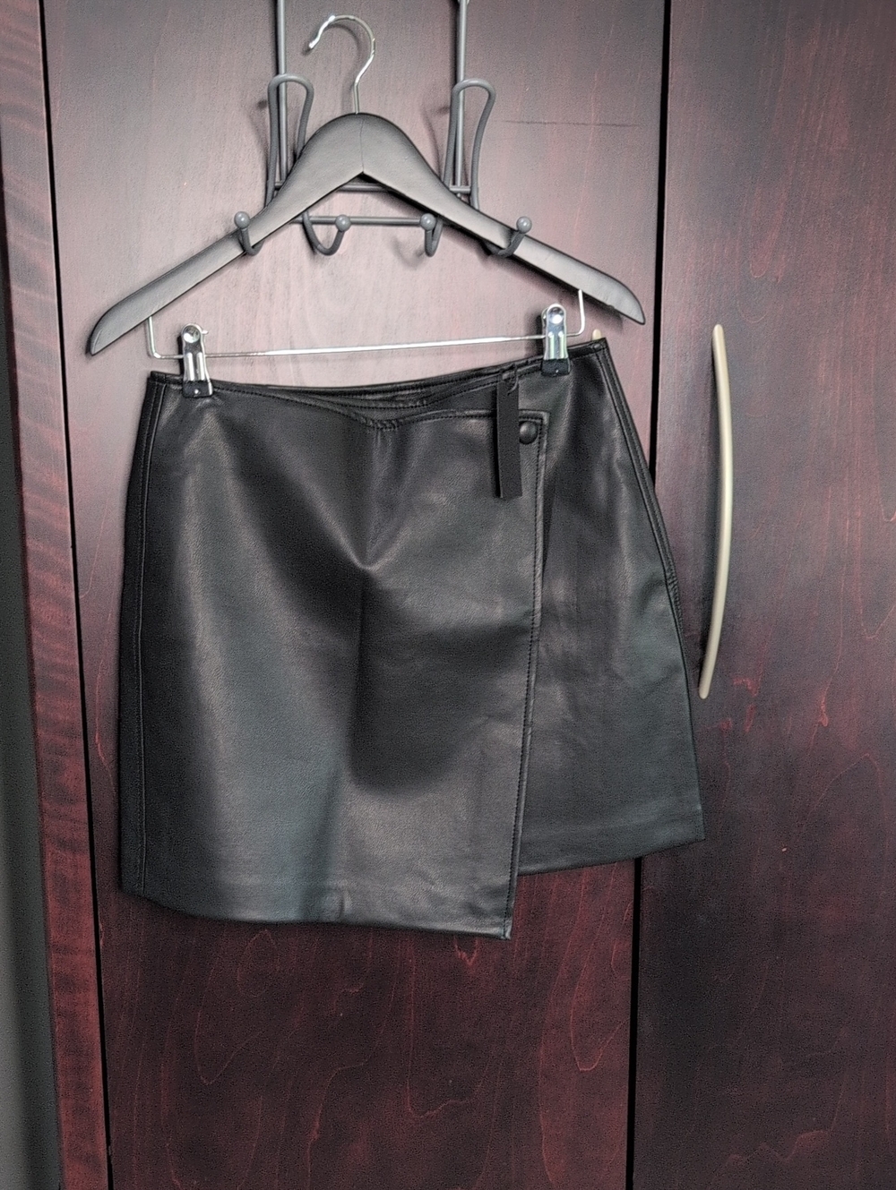 Blank NYC Black Faux Leather Asymmetrical Mini Wrap Skirt 28